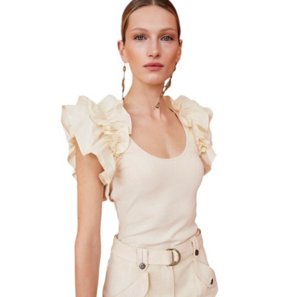 Ulla Johnson Koa Ruffle Rib Tank Ivory size Large - Picture 2 of 9